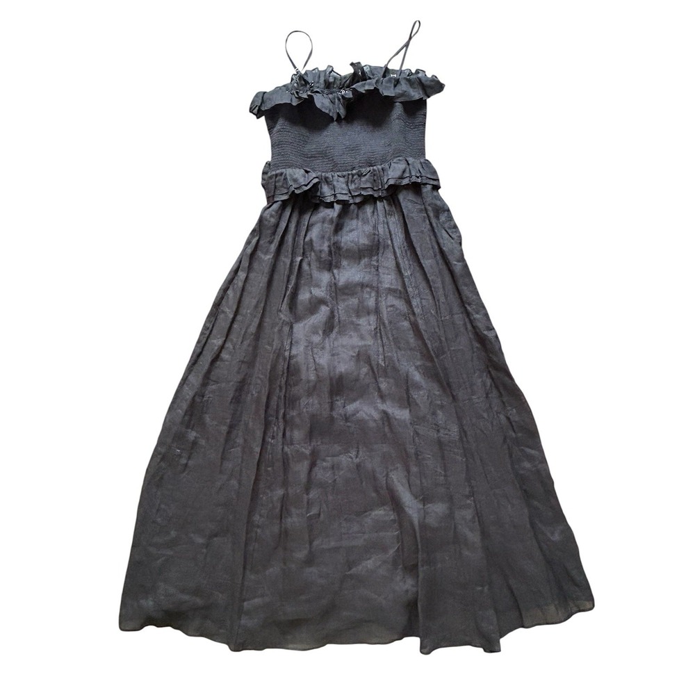 J.Crew Ravenna Ramie Smocked Maxi Dress Black Strapless Removable Straps Size S - Picture 3 of 7